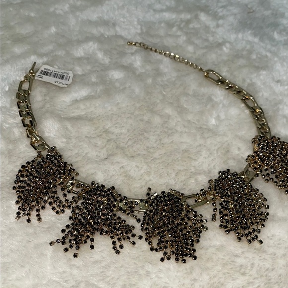 Huge Rhinestone Statement Necklace INC Brand in BlackTone Metal Waterfall Design - Picture 1 of 6
